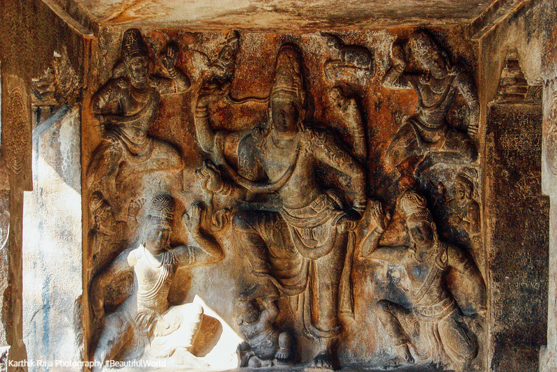 Pallava cave carving of Gangatharamoorthy, Rock Fort, Tiruchirap