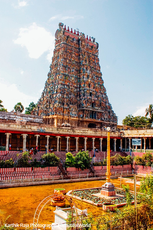 South Gopuram with the Golden Lily Tank, Meenakshi temple, Madur