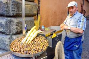 Water chestnut seller on the street, Rome, Italy