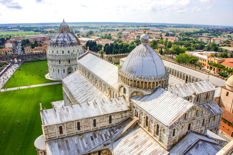 View of the Duomo and Baptistery from atop the Leaning Tower, Pi